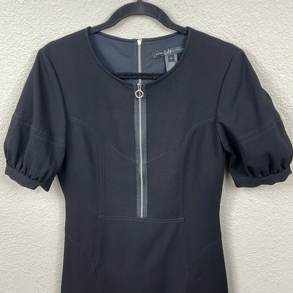 Marc by Marc Jacobs Irving Crepe Zip Front Mini Dress Black Puff Sleeve Sz 6 - Picture 6 of 15